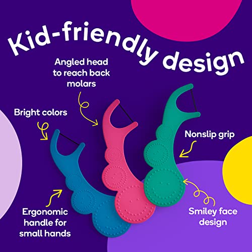 Ergonomic Kids Floss Picks, Fun Colors, Ages 3+