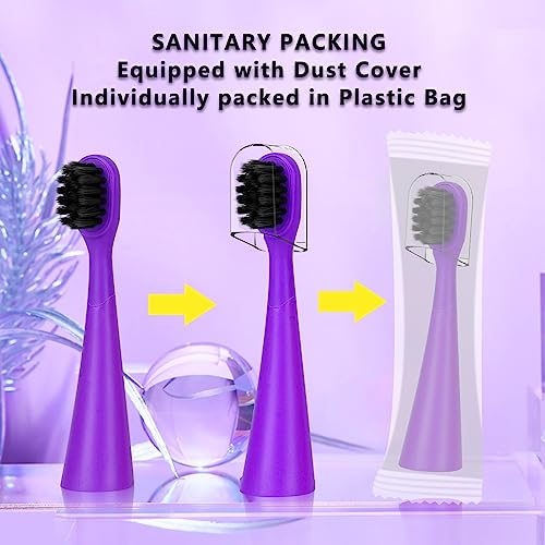 Burst Kids Electric Toothbrush Heads with Caps, 6-Pack Purple